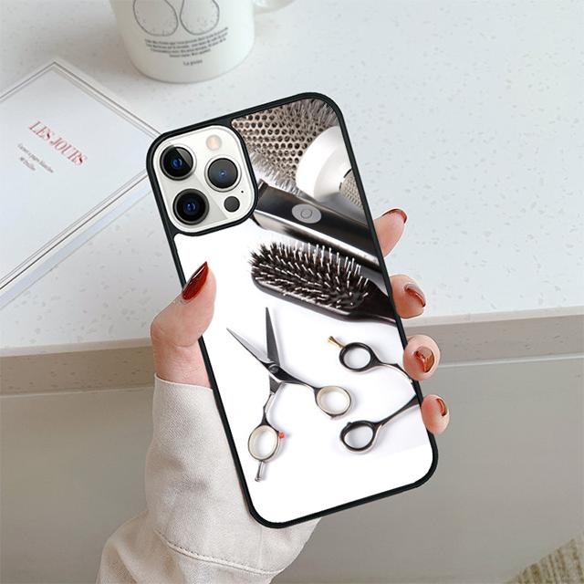 Hair Stylist Scissors Brush Switch Phone Case For iPhone 17 Air 14 15 16 13 12 Cover For Apple Pro Max Plus