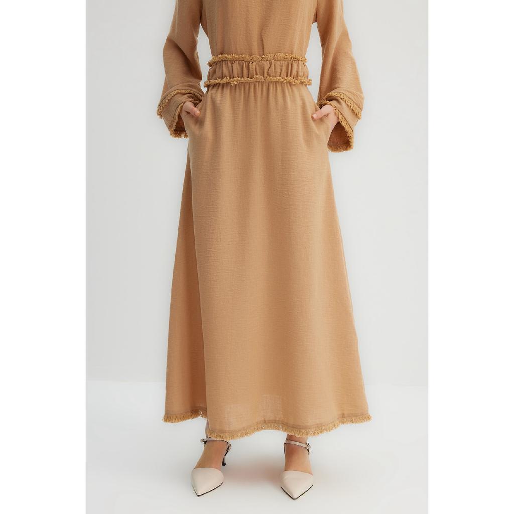 X Kevser Sarolu Beige Taillenquasten-detaillierter gewebter Rock Tclss23ee00000