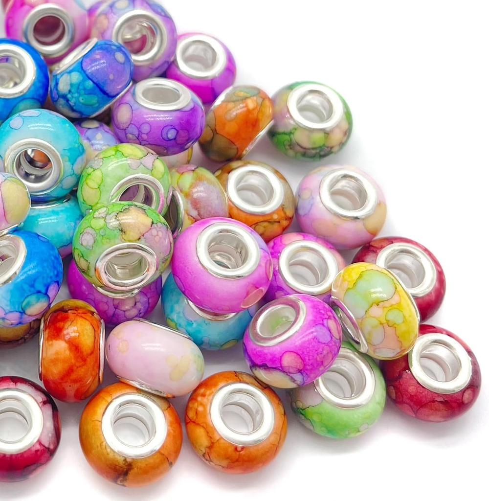 12/30/60PCS European Large Hole Lampwork Spacer Beads Assorted European Craft Beads Mixed Color for DIY Necklace Bracelet Jewelry Making