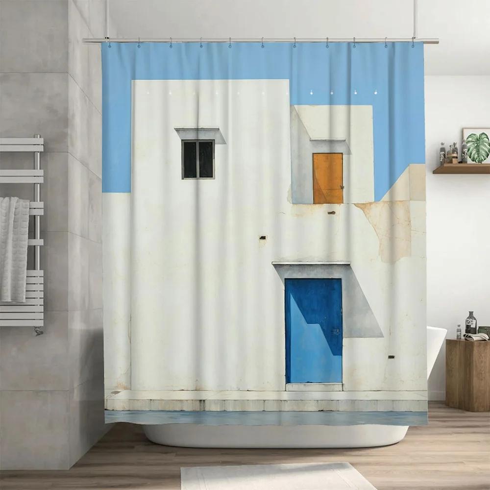 Vintage White Blue Color Bath Shower Curtain Decorative Home Decoration Waterproof PVC Bathroom Accessories