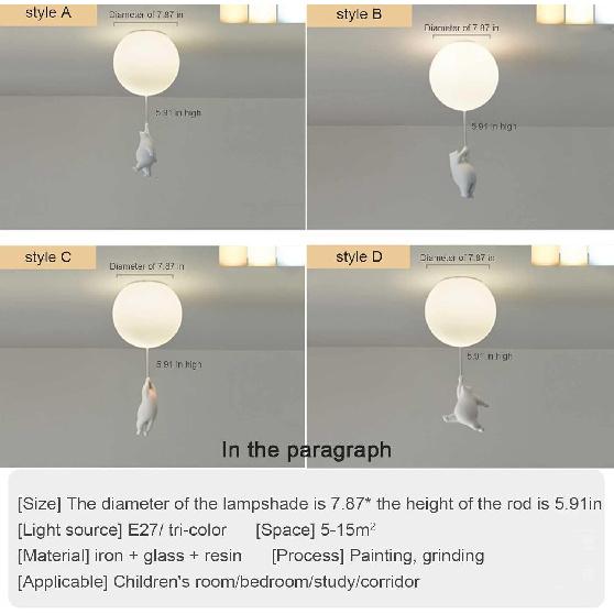 Modern Bear Ceiling Lights, Creative Balloon Decorative Chandelier, Cartoon LED Ceiling Lamps, Polar Bear Pendant Lamp for Kids Rooms (Large)