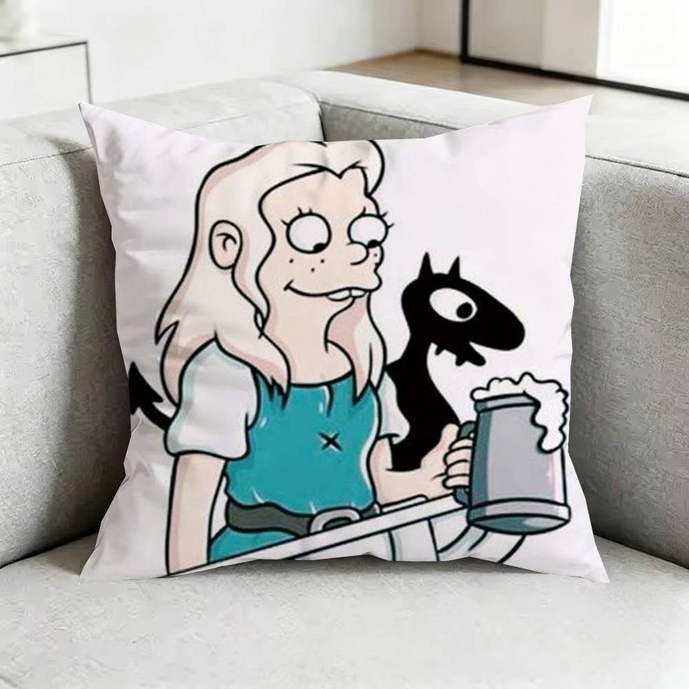 Cartoon D-Disenchantment-T Square Double-Sided printed Pillow Case Bedroom Bedside Pillow Sofa Cushion Cover Gift