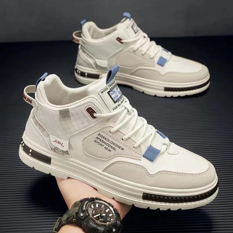 Herren Casual Sport Board Schuhe 2024 Neu Britischer Stil Leder Arbeitskleidung Outdoor Walking Mode Stiefel Leicht Atmungsaktiv
