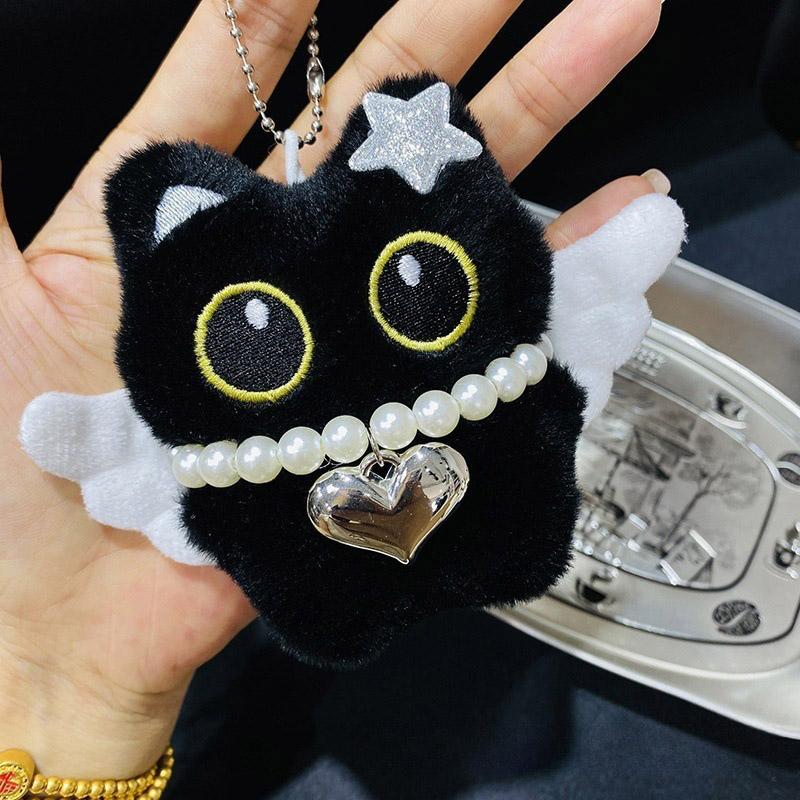 Halloween Plush Keychains Cute Black Cat Plush Keychains Keyrings for Backpack Bag Charms Kawaii Cat Key Chains Party Favors