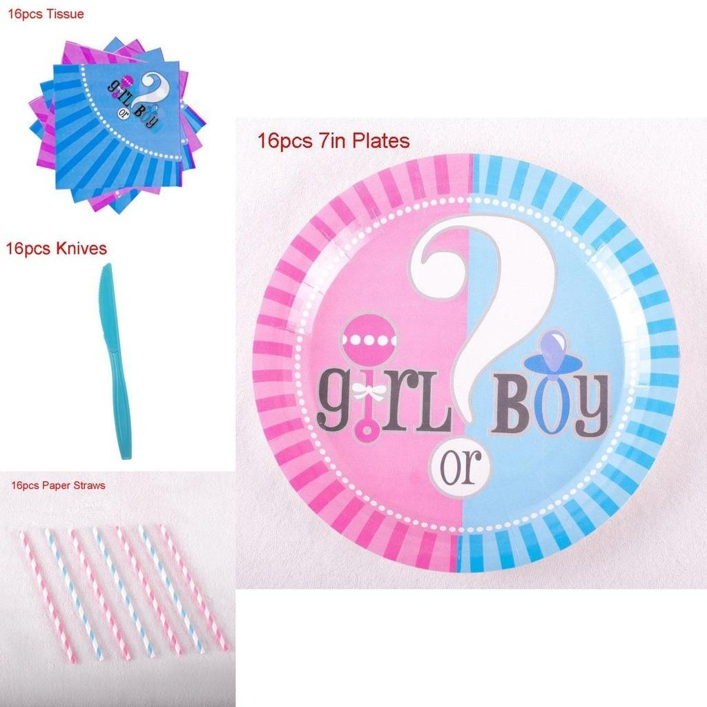 Elegant Baby Gender Reveal Party Decoration Boy Or Girl Disposable Tableware Set