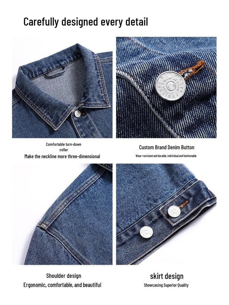 Men's American Heavyweight Raw Edge Washed Denim Jacket - Retro Workwear Style, Loose Fit