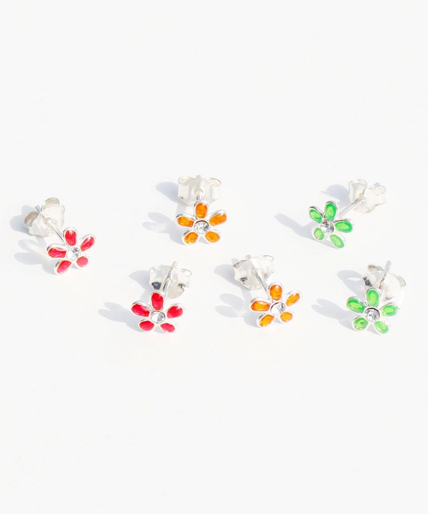 Bonbeau Shining Color Flower Pin Earrings Silver 925 Silver Post Color Cubic Flower Earrings