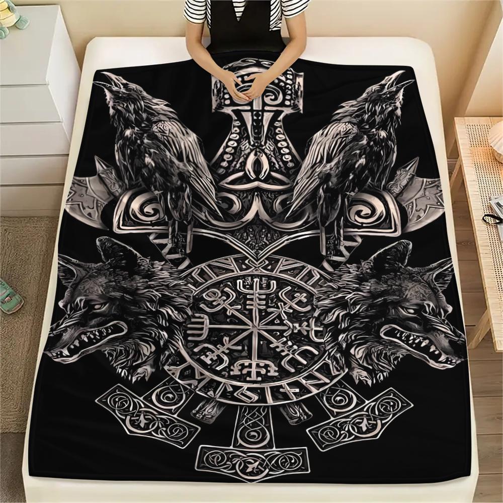 1Pc Viking Symbol Print Flannel Blanket, High Quality Comfortable for All Seasons, Home Decor, Warmth and Comfort, Perfect for Gifts