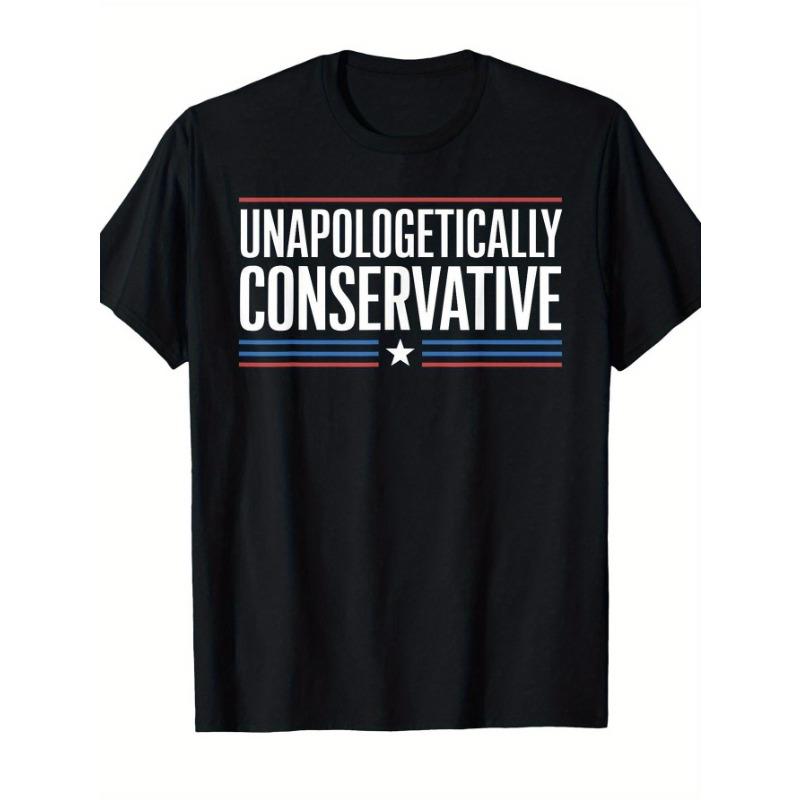 

European sizes Men s Unapologetically Conservative T-Shirt - Heavyweight American Flag Political Slogan Tee, Casual Round Neck Short Sleeve Shirt S чёрный