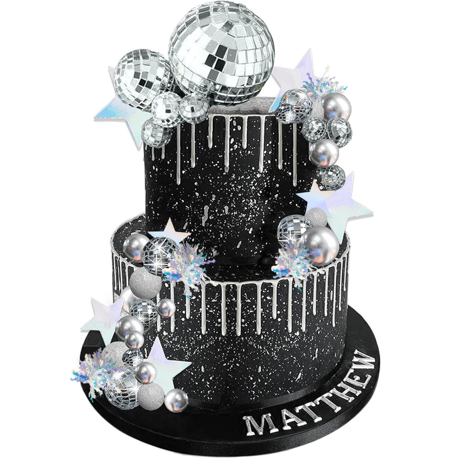 

Disco Ball Cake Topper Mirror Balls Cake Decorations with Silver Stars Cake Topper for 70s 80s Disco Dance Party Supplies