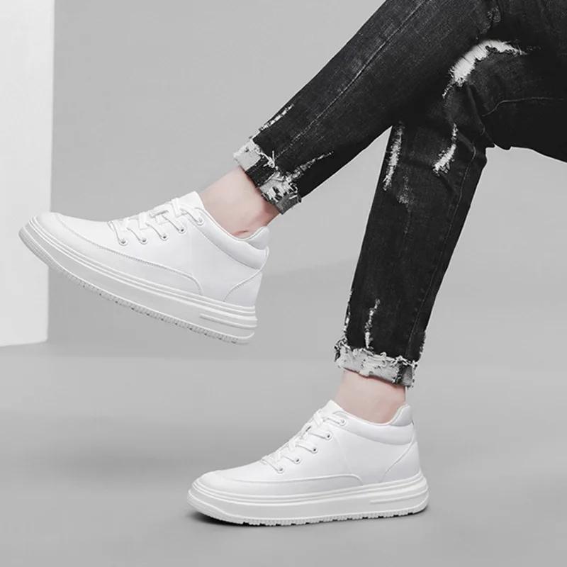 Herren Leder Sneakers Schuhe mit Erhöhung Schwarz Größer Werdende Schuhe Männer 6CM 8CM Weiß Casual Lift Casual Schuhe Masculino Größer