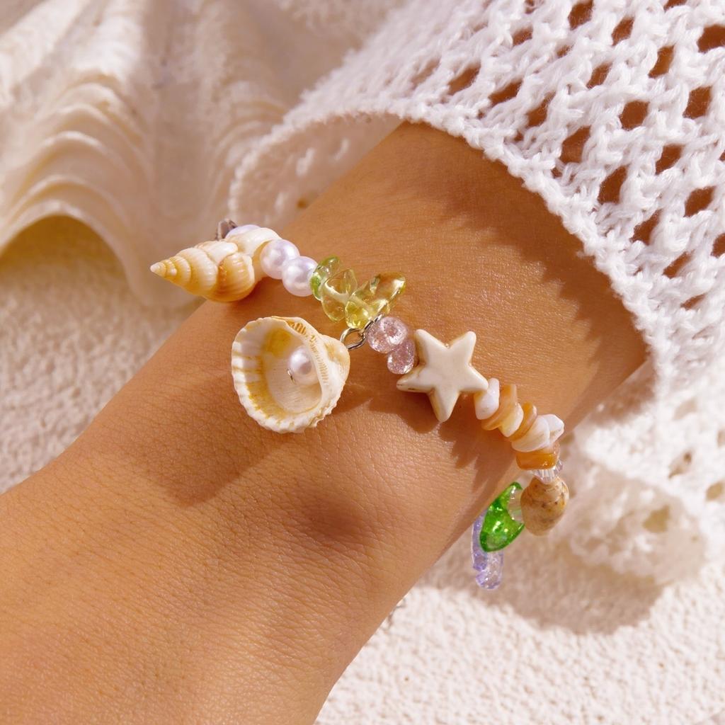 Shell Crushed Stone Imitation Pearl Star Conch Bracelets For Women Men Boho Starfish Bangle Ocean Beach Vacation Summer Jewelry