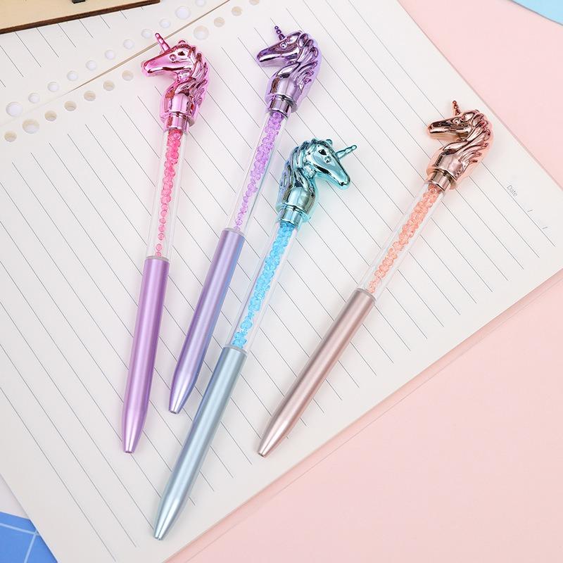 4Pcs Cute Unicorn Crystal Ballpoint Pens Creative Diamond Rotating Blue Writing Ballpoint Pen Unicorn Cat Love Style