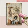 Vintage Metal Laundry Sign, Flower Pattern Aged Wall Art for Bathroom