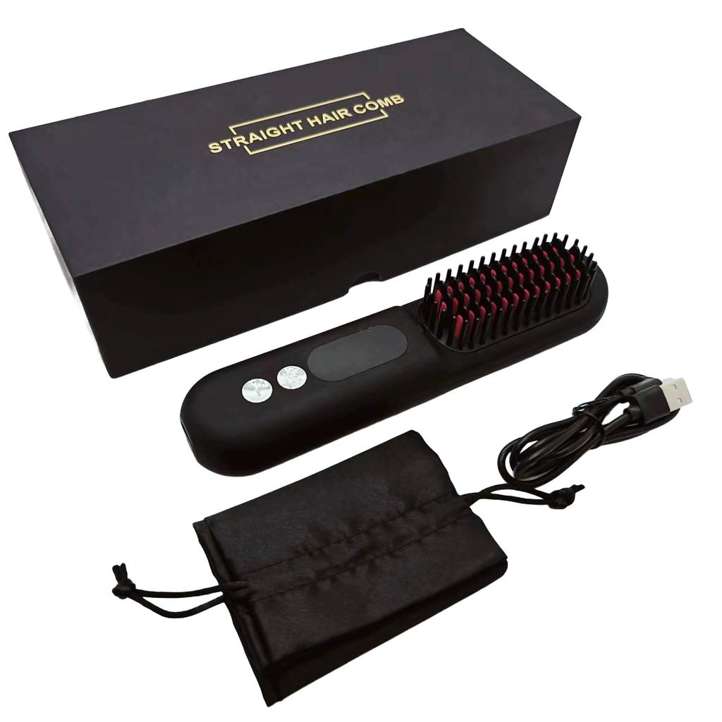 Portable Electric Hair Brushes USB Rechargeable Wireless Negative Ion Hot Comb Electric Mini Hair Straightener Comb for Women