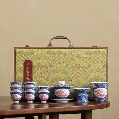 Huahong Diancui Ceramic Sancai Cover Bowl Kung Fu Tea Set Household Tea Bowl Teacup Complete Set Of High-End Gift Boxes