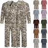 Herren lässiges 2-teiliges Pyjama-Set mit Leopardenmuster, lockere Passform, Knopfleiste oben und gerade Hose