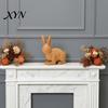 3D Printed Animal Decor Wicker?Look Bunny Figurine, Rattan Texture Rabbit Statue, Tabletop Decorative Weather Resistant Ornament for Indoor Outdoor