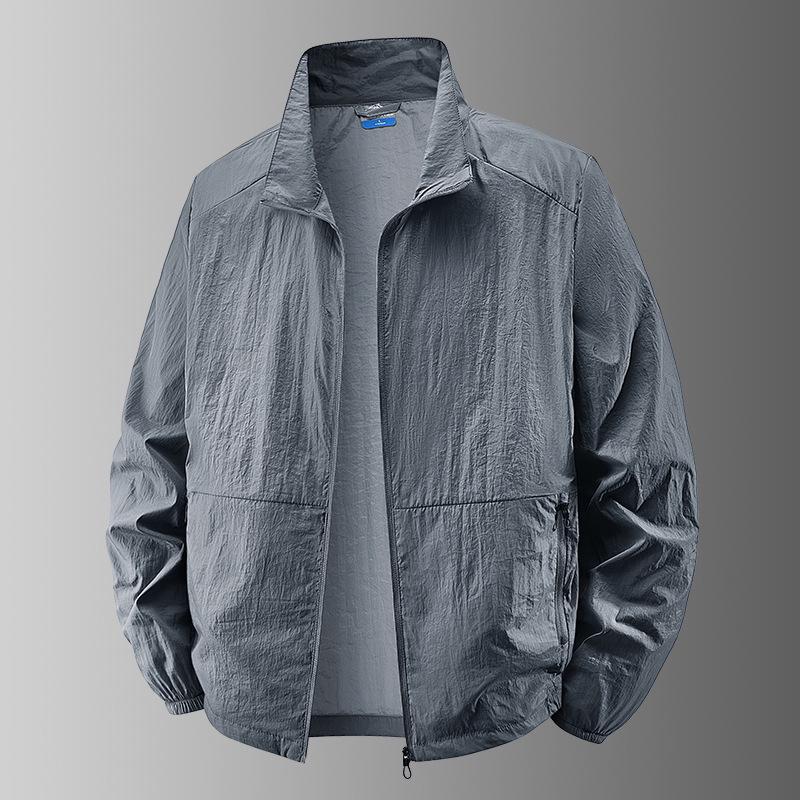 Herren Sommer Sonnenschutz Windjacke - Lässige lockere Passform, Stehkragen, Übergröße.