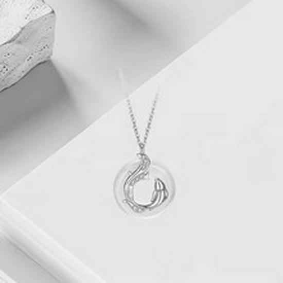Auspicious Koi Chalcedony Necklace for Women - Luxurious Chinese Style with Safety Buckle and Clavicle Chain.