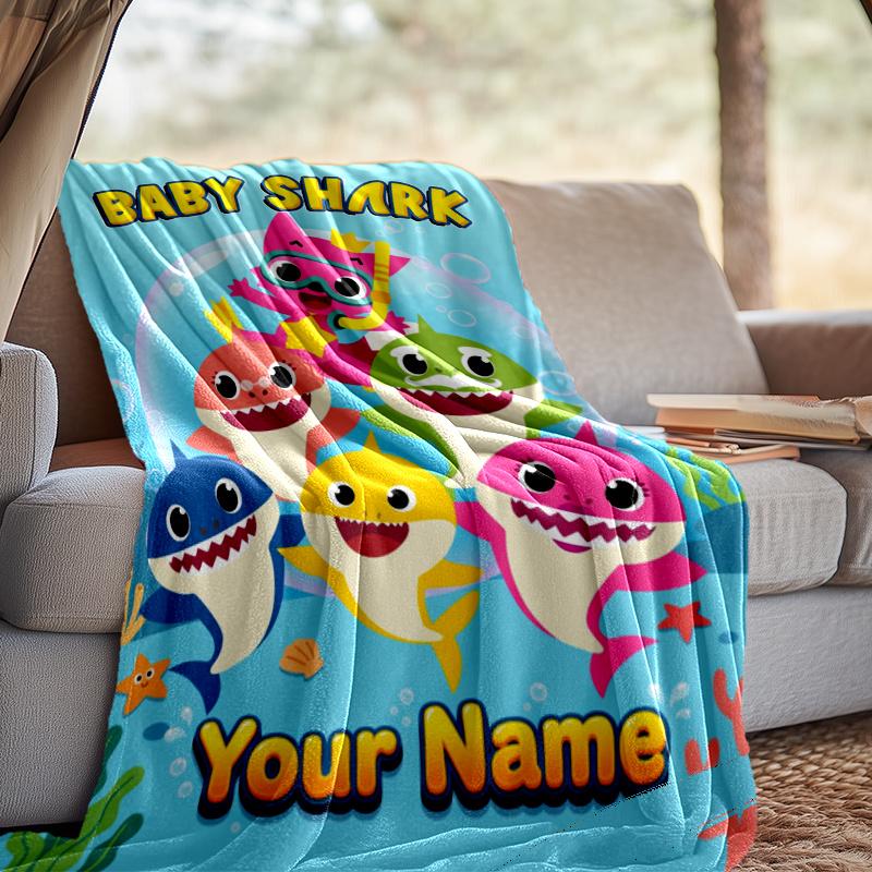 Custom Name Cartoon Shark Throw Blanket - Perfect for Couch, Bed, Office, and outdoor Travel - Ideal Gift for Christmas & Holidays