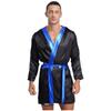 Mens Satin Hooded Cloak Shiny Trim Open Front Belt Boxing Robe