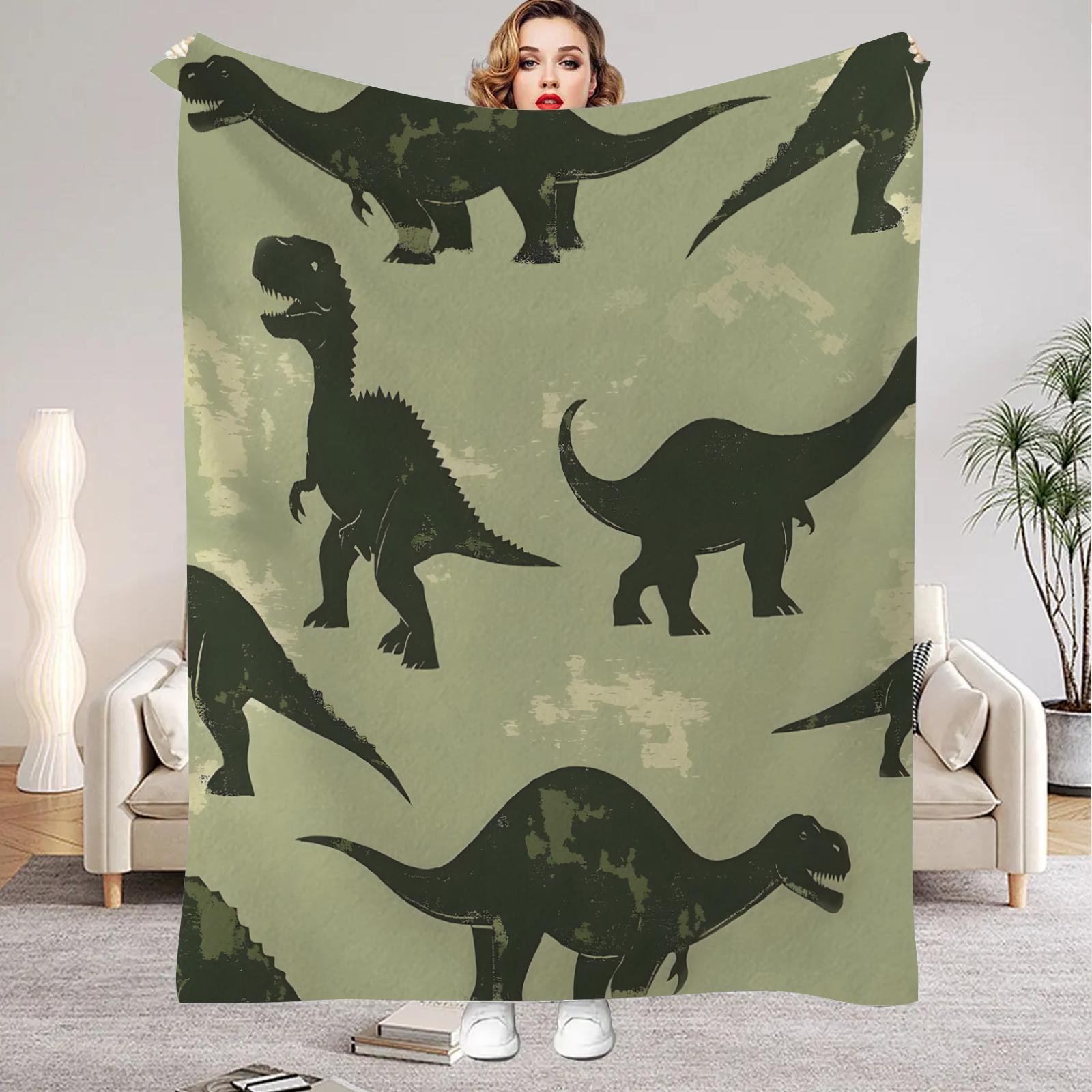 

1pc Green Blanket Jurassic Dinosaurs Print Comfortable Flannel Blanket for Home Living Room Bedroom Decor Birthday Gift for Boys 30x40in