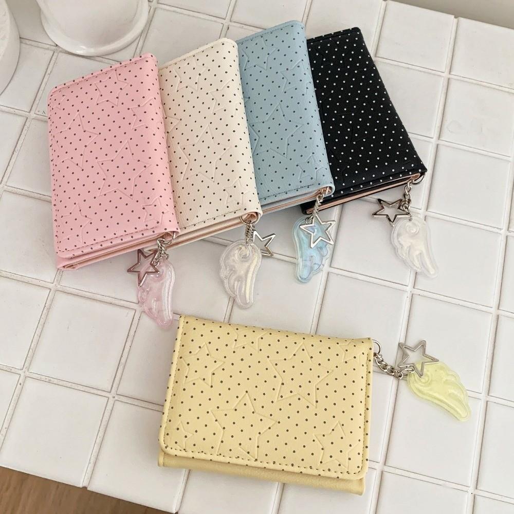 Lightweight Polka Dot Trifold Wallet PU Leather Mini Wallet Aesthetic Card Holder Daily Use