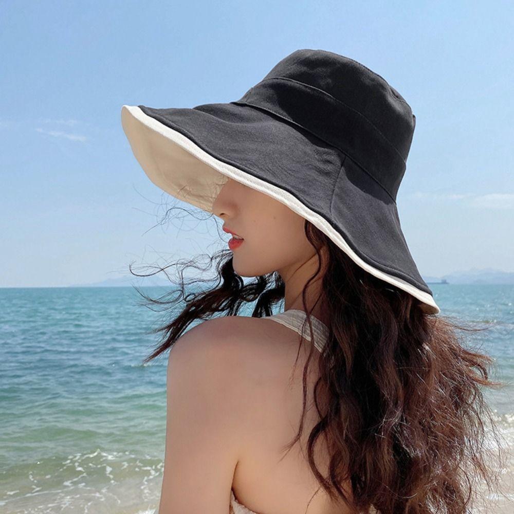 Soft Double-sided Wear Fisherman's Hat Broad-edged Bucket Hat Portable Women Sun Hat  Beach