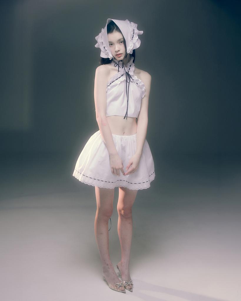 Leobyui Ribbon Insert Bell Skirt White