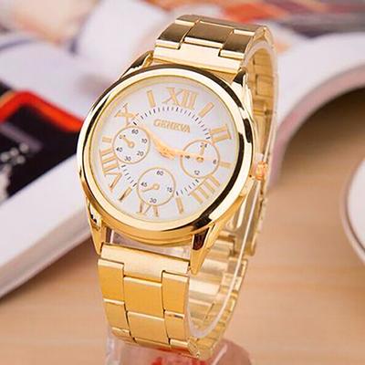 Montre-bracelet analogique à quartz pour femmes, mode, luxe, chiffres romains, ton doré