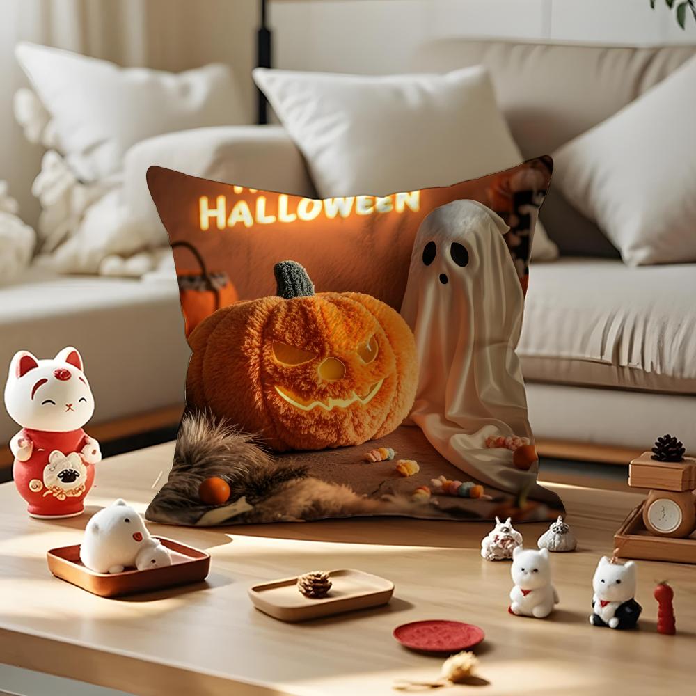 Halloween Cushion Cover Anti-dustmite Pillowcase Invisible Zipper Silky Short Plush Sofa Cushion Cover