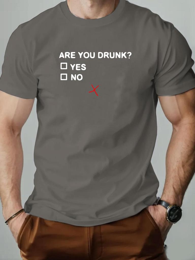 Unisexs Tee Are You Drunk Humorous Checkbox Text Print Cotton Short Sleeve Male Streetwear Outdoor Daily Basic Casual Fashion Top