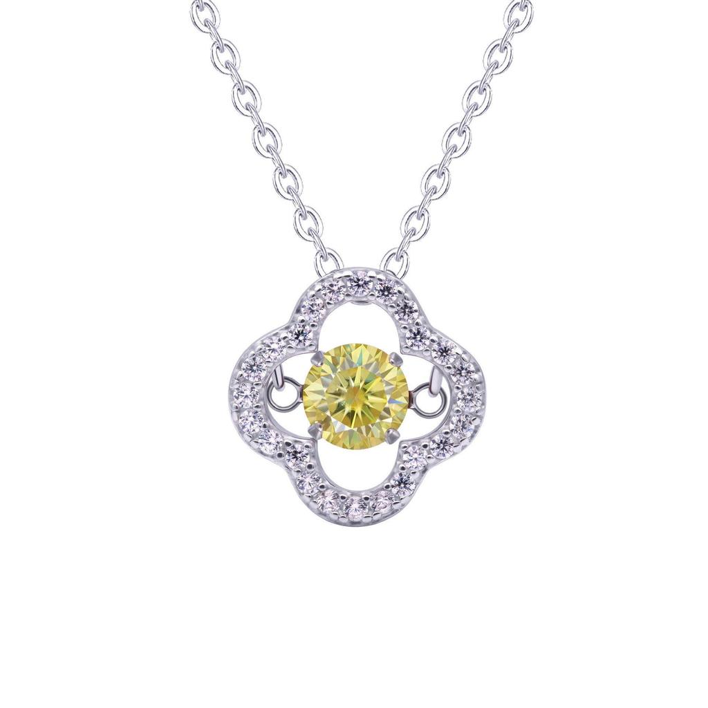 S925 Silver Dancing Heart Moissanite Necklace: Women's 50-Point Colored Moissanite Clover Pendant on Clavicle Chain