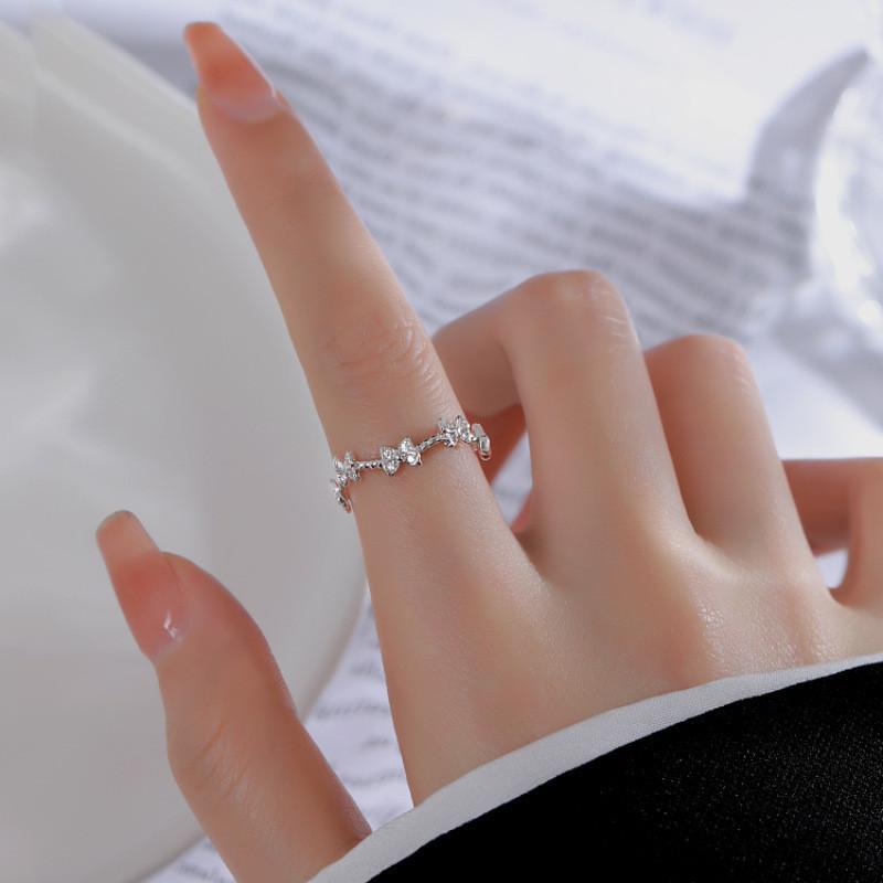 Stylish And Elegant Korean Inspired Adjustable Open Finger Ring With Shimmering Butterfly Design For Women