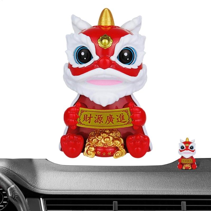 Lucky Lions Dance Solar Car Decoration Traditional Festival Dashboards Ornament Easy Installation For Home And Vehicle