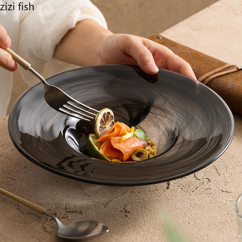 Glass Straw Hat Plate Dining Plates Fruit Dish Salad Bowl Pasta Dish Dessert Bowl Sashimi Plate Serving Plates Dim Sum Dishes