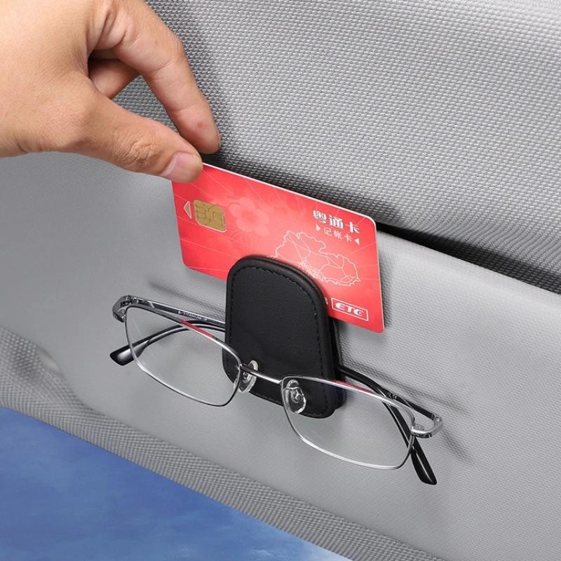 Leather Sunglasses Holder for Car Sun Visor Eyeglass Holder Ticket Card Clip Magnetic Car Glasses Holder Car Visor Accessories