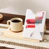 Acacia Wood Triangle Bookshelf & Coaster - Multifunctional Solid Wood Bookshelf for Bedroom or Kitchen with Recipe Rack & Bookmark Holder.