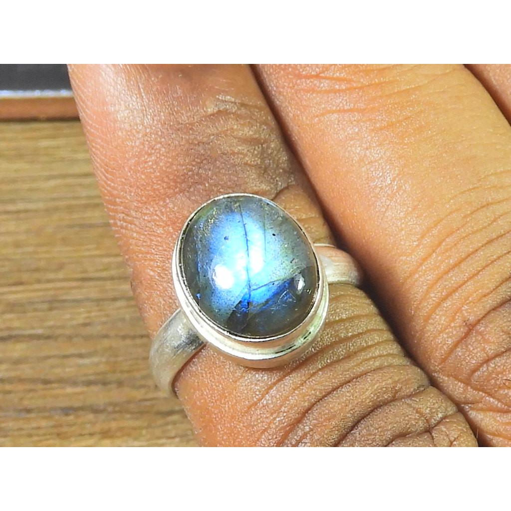 Oval Labradorite Ring US-7 Solid 925 Sterling Silver Chunky Gemstone Ring MK-04