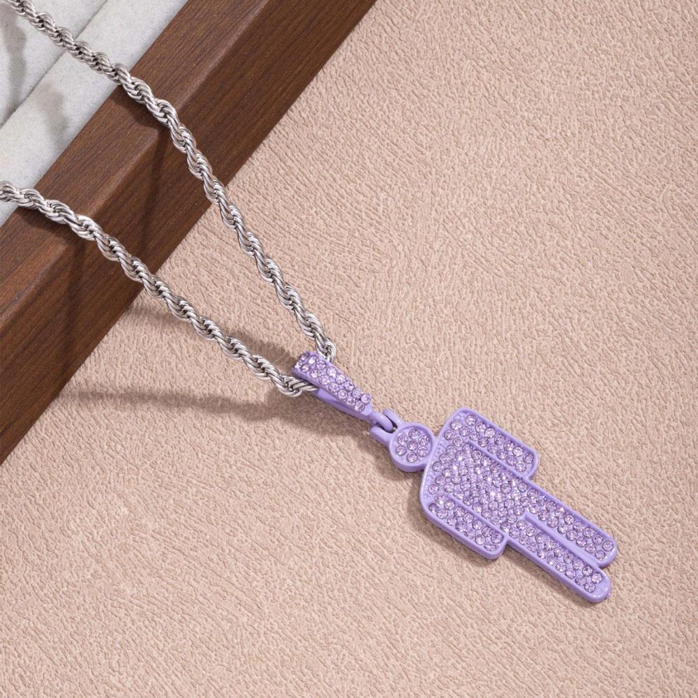 Módní Luxusní Kreslený Mimo Střed Kamínkový Přívěsek Náhrdelník Trendy Hip Hop Unisex Přívěsky Velkoobchod Drahokamový Zámek Řetěz