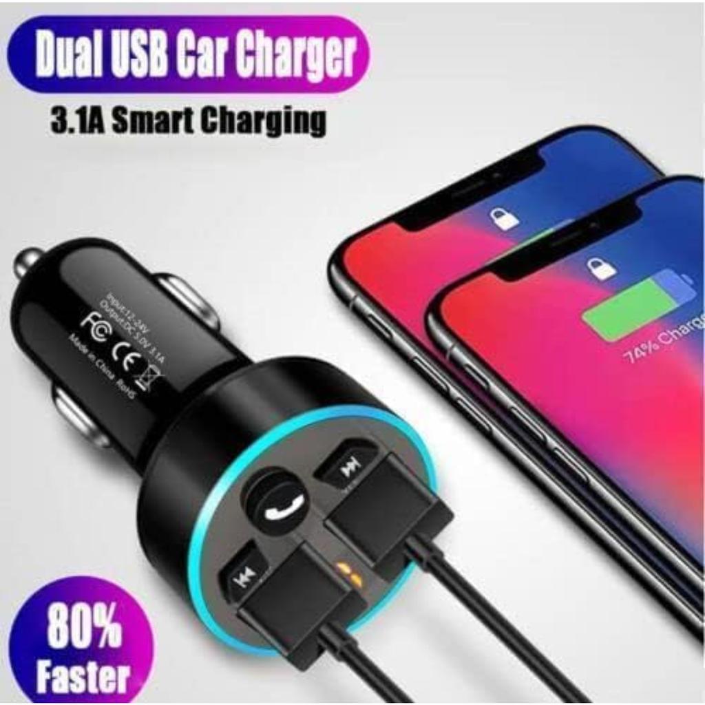 FM Transmitter, Bluetooth 5.0 Car Radio Audio Adapter MP3 Player With Dual USB Charger for Phone and Tablets
