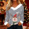 Women's T Shirt Tee Christmas Shirt Long Sleeve Party Christmas Print Fleece Collar V Neck Top