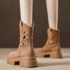 Thick-soled retro hollow western cowboy small short boots new breathable heightening cool boots summer mid-tube Martin boots