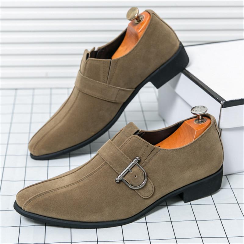 Fashion New Men's Pointed Faux Suede Leather Shoes Designer Monk Strap Loafers Formal Wedding Prom Dress Homecoming Footwear