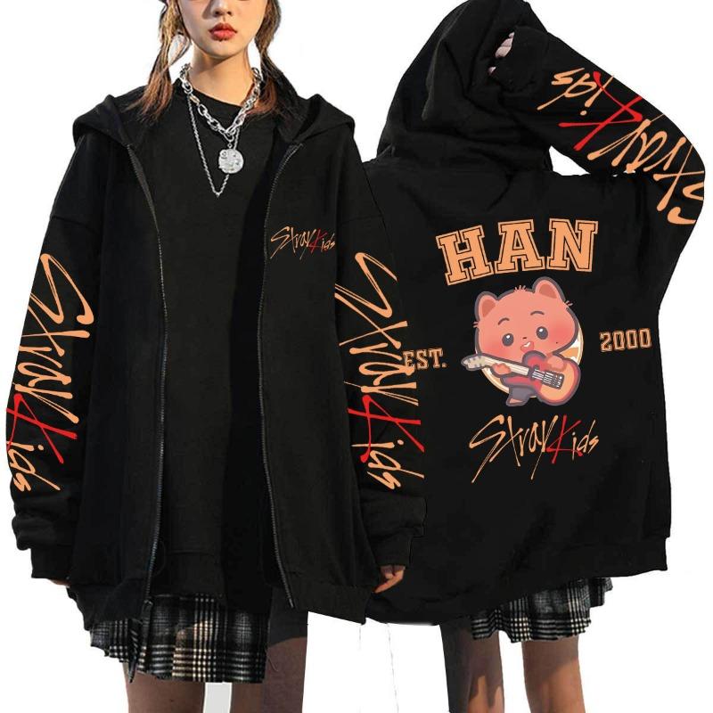 Q version stray kids Dominate surrounding Harajuku printed sweater hooded loose zipper sweater wholesale XS