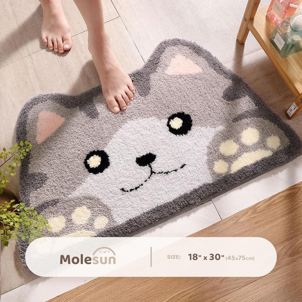 Cute Cat Bath Mat, Plush Microfiber Bathroom Rug Water Absorbent Bath Rug Non-Slip Soft Shower Rug Thick Shaggy Animal Floor Mats, Machine Washable,