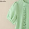 ZANZEA Dame Casual Rund Hals Løs Sommer Kort Erm Bluse
