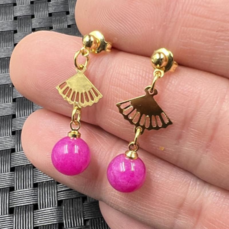 Sugilite and Peach Blossom Jade Earrings with Pink Quartzite Drops