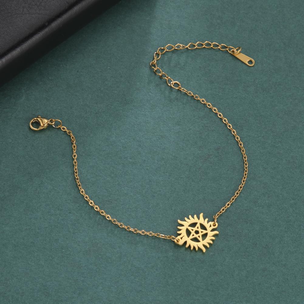 Dawapara Vintage Pentagram Bracelet Sun Supernatural Pentacle Charm Bracelet Wiccan Couple Jewelry Stainless Steel Gift